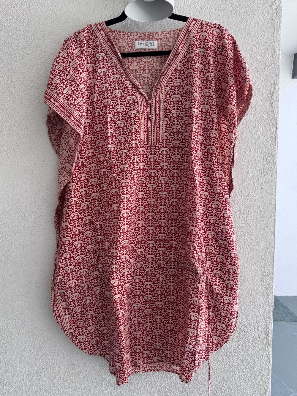 Red Printed V-Neck Women’s Tunic/Dress Top